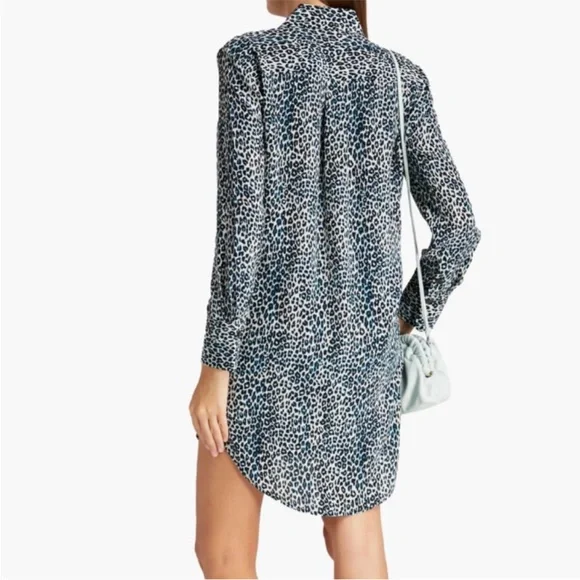 Equipment Femme Scoutt Silk Short Dress True Black Multi Leopard Print XS NWOT - Picture 3 of 7